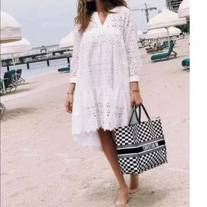 Zara openwork Embroidered White Dress